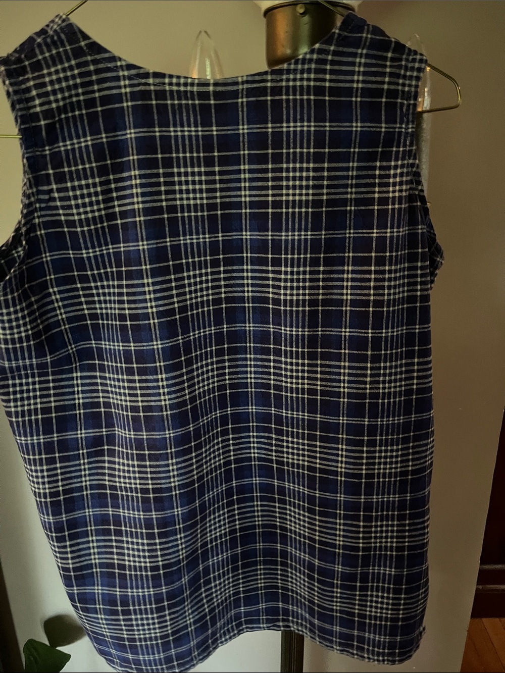 Basic Navy Plaid Button-Front Sleeveless Top - Picture 5 of 6